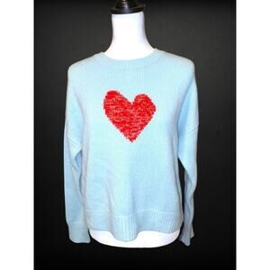 Kerri Rosenthal Icicle Marled Boyfriend Cashmere Sweater XS Light Blue Red Heart